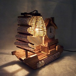 Valentine'S Day Creative Furnishing Articles Gifts Boutique Handicraft Sailboat Wooden With Clock Desk Lamp Led Light