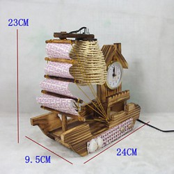 Valentine'S Day Creative Furnishing Articles Gifts Boutique Handicraft Sailboat Wooden With Clock Desk Lamp Led Light