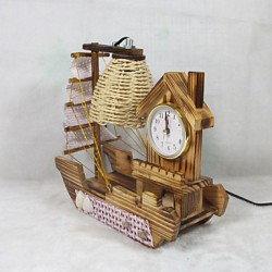 Valentine'S Day Creative Furnishing Articles Gifts Boutique Handicraft Sailboat Wooden With Clock Desk Lamp Led Light