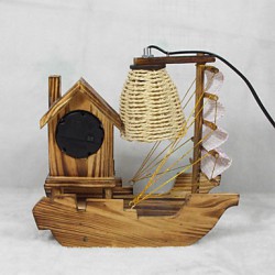 Valentine'S Day Creative Furnishing Articles Gifts Boutique Handicraft Sailboat Wooden With Clock Desk Lamp Led Light