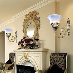 Bronze Wall Sconces Lights Moire-Glass European Retro Classic 220V