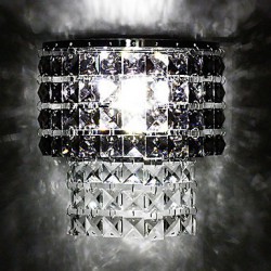 3W Modern Led Wall Light with Fabric Shade Metal Plate Crystal Decor Style