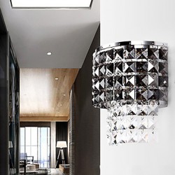 3W Modern Led Wall Light with Fabric Shade Metal Plate Crystal Decor Style