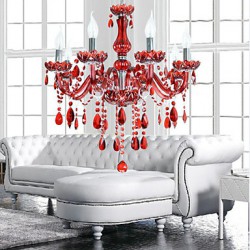 Chandelier Red Crystal Luxury Modern 6 Lights