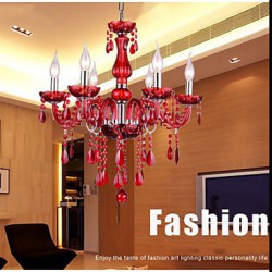 Chandelier Red Crystal Luxury Modern 6 Lights