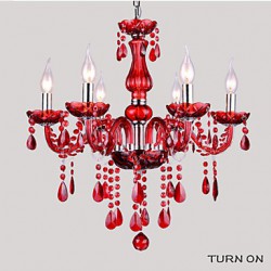 Chandelier Red Crystal Luxury Modern 6 Lights