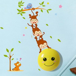 0.6W 220V Wall stickers Monkeys light-activated intelligent induction led smetope adornment wall lamp 35*21.5CM