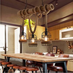 American Country Retro Bamboo Three Head Rope Chandelier