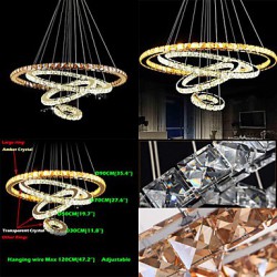 Modern LED Crystal Pendant Lights Ceiling Chandeliers Lamp with 4 Rings Large Ring Amber Crystal and Other Clear Crystal