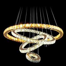 Modern LED Crystal Pendant Lights Ceiling Chandeliers Lamp with 4 Rings Large Ring Amber Crystal and Other Clear Crystal