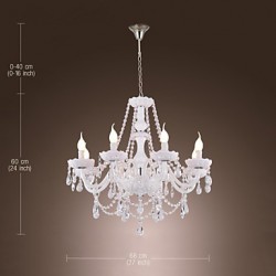 Chandelier White Crystal Modern Living 8 Lights