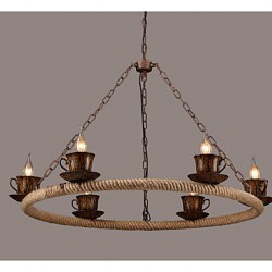 Ceramic Coffee Industry Wind Rope Chandelier RetroLron Chandelier Simple Restaurant