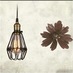 Pendant Lights Bulb Included Vintage American country style restoring ancient ways, wrought iron small cage droplight