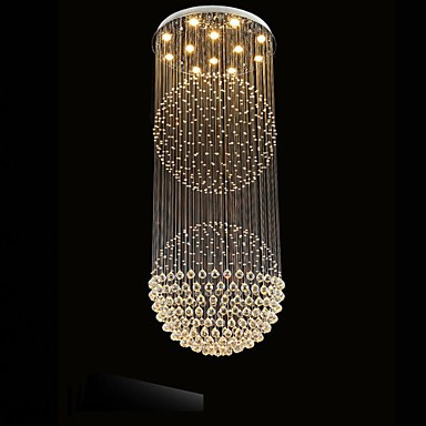 Led Pendant Light Modern Crystal Chandelier 12 Lights Silver Canpoy Clear Globe Ceiling Lamps Fixtures H210cm Lighting Pop - Crystal Ceiling Lamp Silver