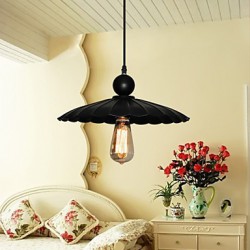 Medium Vintage Black Umbrella Metal Pendant With One Light