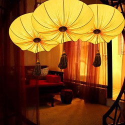 Creative Personality Round Big Red Lantern Lotus Leaf Wedding Festival Cloth Art Chandelier Lamp LED Light