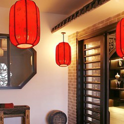 Archaize Sheepskin Red Lanterns Restaurant Corridor Porch Corridor Droplight Lamp LED Light