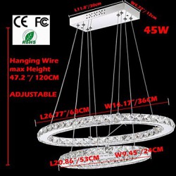 Modern LED Crystal Pendant Light with Oval Double Ring AC100 to 240v for Dining Room Living Room CE FCC UL