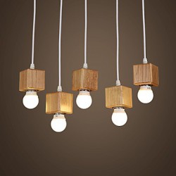 Nordic Solid Wood Square Lamp Holder Sitting Room Dining-Room Bar DroplightLamp LED Light(1PC)