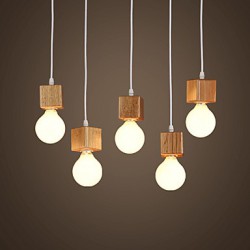 Nordic Solid Wood Square Lamp Holder Sitting Room Dining-Room Bar DroplightLamp LED Light(1PC)