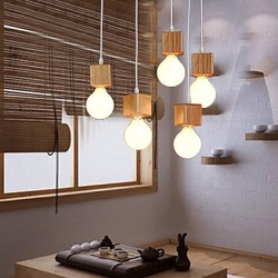 Nordic Solid Wood Square Lamp Holder Sitting Room Dining-Room Bar DroplightLamp LED Light(1PC)