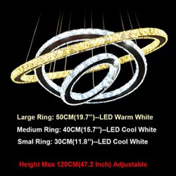 LED Ceiling Light Pendant Chandelier Light Lighting Fixtures with K9 Crystal LED Warm and LED Cool White D304050cm CE UL