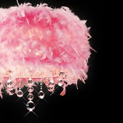 Crystal Pendant Light with 5 Lights in Pink Feather Shade