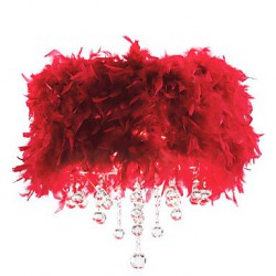 Crystal Pendant Light with 3 Lights in Red Feather Shade
