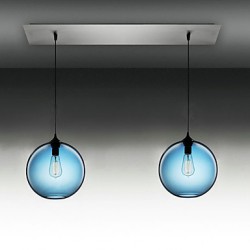 2 - Light Modern Glass Pendant Lights in Round Blue Bubble Design