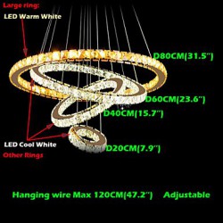 LED Crystal Pendant Light Ceiling Chandelier K9 Clear Crystal Round 4 Rings Large Ring(Warm White),Other(Cool White)