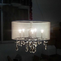 60W Contemporary Crystal Pendant Light with 5 Lights and Semitransparent PVC Shade