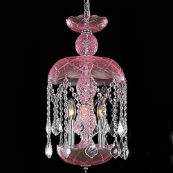 Modern Crystal Pendant Lights with 3 Lights in Pink Shade