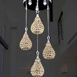 4 Heads Pendant Lights Crystal/LED Modern/Contemporary Living Room/Bedroom/Dining Room/Kitchen Metal