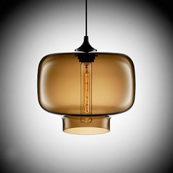 70W Modern Glass Pendant Light in Brown Transparent Bottle Design