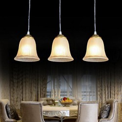 Bronze Pendant Three-Lights Pattern-Glass-Shade European Retro Classic 220V