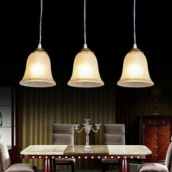 Bronze Pendant Three-Lights Pattern-Glass-Shade European Retro Classic 220V