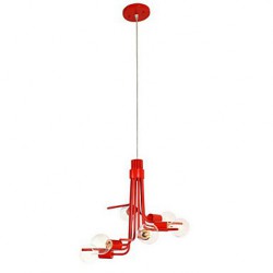 North American-Style Characteristic 6 Light Pendant In Red