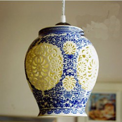 Retro Ceramic lamp lamp Entrance Stairs Blue Single Head Chandelier Creative M