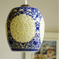Retro Ceramic lamp lamp Entrance Stairs Blue Single Head Chandelier Creative D