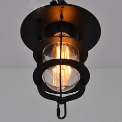 Medium Vintage Black Cage Shape Glass And Metal Cover Pendant Light