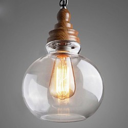 Vintage Wooden Round Crystal Ball Pendant Lights for Dining Room/Living Room/Hallway (Dia 19cm)