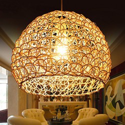 25*18CM Modern Rural Cany Art Woven Rattan Restaurant Single Head Droplight Lamp LED