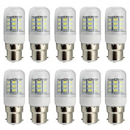 4W Clear Cover B22 LED Corn Bulb 220V/110V AC or 12V/24V AC/DC 27 SMD 5730 280Lm Warm / Cool White (10 Pieces)