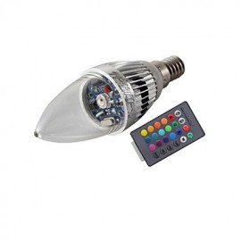 E14 3W Remote Controlled LED Candle Bulb Colorful Light 240lm - Silver (AC 85~265V)