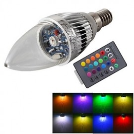 E14 3W Remote Controlled LED Candle Bulb Colorful Light 240lm - Silver (AC 85~265V)