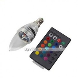 E14 3W Remote Controlled LED Candle Bulb Colorful Light 240lm - Silver (AC 85~265V)