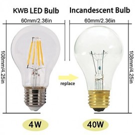 6 Pack 4W Vintage LED Filament Bulb A60 Medium Screw E27 Base Incandescent Replacement Warm White /White 220-240V AC