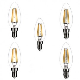 5 pcs E14 4W 4 COB 400 lm Warm White C35 edison Vintage LED Filament Bulbs AC 220-240 V