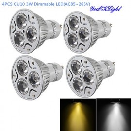 4PCS Dimmable GU10 3W 300LM 3000/6000K White/ Warm White 3-LED Spot Light Bulb - Silver + White (AC85~265V)