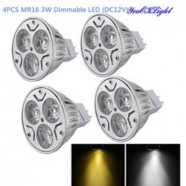 4PCS MR16 3W Dimmable LED Spotlight Warm White/Cold White Light 3000/6000k 300lm - Silvery Grey (DC 12V)